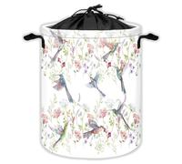 Hummingbird Laundry Hampers With Drawstring Flower Laundry Baskets For Bathroom Floral Portable Clothes Storage Organizer Basket Flowers And Birds W 44 L 44 Cm