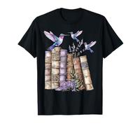 Hummingbird Lavender Flower Books Bookworm Library Teacher T-Shirt