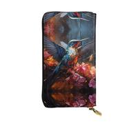 Hummingbird Long leather wallet, portable credit card holder, zippered coin purse, and ID compartment