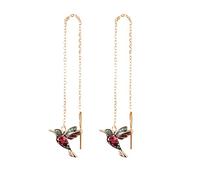 Hummingbird Long Zircon Pendant Earchain Lady Jewelry Wing Spreading Fashionable Earrings Valentine's Day Easter Women Earring Jewelry (Red, One Size)