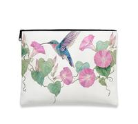 Hummingbird Makeup Bag, Vintage Floral Cosmetic Travel Pouch for Women, Portable Small Canvas Zipper Organizer, Perfect Choice for Spring Festivals and Daily Use, White, 7x9 Inch, Hummingbird