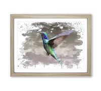 Hummingbird Mid Flight V3 Modern Framed Print | A4 Oak Framed Wall Art | Ready to Hang | Modern Nature Picture | Living Room Bedroom Lounge Office