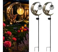 Hummingbird Moon Solar Garden Stake Light, Waterproof Bird Half Moon LED Pathway Decor,Metal Crescent MoonStake Ornament Warm White Light for Yard/Lawn/Patio (2PCS)
