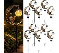 Hummingbird Moon Solar Garden Stake Light Waterproof Half Moon LED Pathway Decor Crackle Hanging Glass Globe Ball Metal Crescent for Outside Yard Patio Lawn Outdoor Decor (10PCS)