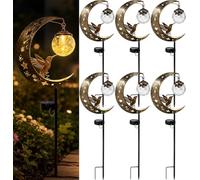 Hummingbird Moon Solar Garden Stake Light Waterproof Half Moon LED Pathway Decor Crackle Hanging Glass Globe Ball Metal Crescent for Outside Yard Patio Lawn Outdoor Decor (6PCS)