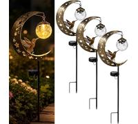Hummingbird Moon Solar Garden Stake Light Waterproof Half Moon LED Pathway Decor Crackle Hanging Glass Globe Ball Metal Crescent for Outside Yard Patio Lawn Outdoor Decor (3PCS)