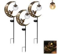 Hummingbird Moon Solar Garden Stake Light - Waterproof Half Moon LED Pathway Decor with Crackle Glass Globe & Metal Crescent for Outdoor Yard Patio Lawn (3pcs)