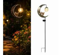 Hummingbird Moon Solar Garden Stake Light, Waterproof Solar Garden Statues with Bird, Half Moon LED Pathway Decor, Crackle Hanging Glass Globe Ball Metal Crescent for Outside Yard Patio Lawn Decor