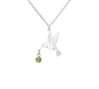 Hummingbird Necklace Cute Bird Wings Green Birthstone Pendant Memorial Jewelry Baptism Gift for Women Animal Lovers (silver)
