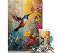 Hummingbird Oil Painting JigsawPuzzle 1000 Pieces for Adults,Learning Educational Toys Family Games with Matching Poster And Trivia Sheet 50x75cm