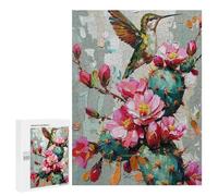 Hummingbird on Cactus with Pink Flowers Puzzle 1000 Teile Schwer Puzzle Spielzeug Lernspiel Impossible Herausforderungsspielzeug Für Erwachsene Kinder 500 PCS
