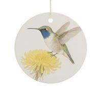 Hummingbird Orange Flower Ceramic Christmas Ornaments with Gold String - Personalized Double-Sided 2.9 Inch Xmas Tree Decorations, Rustic Winter Hanging Ornaments for Holiday Party Gift