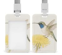Hummingbird Orange Flower Id Badge Holder Retractable Badge Holders Heavy Duty Plastic Id Card Holder with Lanyard Waterproof Name Tag Sleeve for Nurses, Teachers, Office Professionals