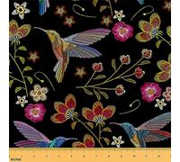Hummingbird Outdoor Tropical Birds Upholstery Fabric for Chairs - Flowers Pattern, Waterproof, 2 Yards (L184*W150cm)
