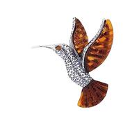 Hummingbird Oxidised Sterling Silver Brooch Pin/Clip of Orange Amber in Vintage Style for Women Ladies - 925 Sterling Silver - Brooch Jewellery