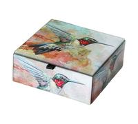 Hummingbird Painted Jewelry Storage Box Decorative Trinkets Box with Hummingbird Artwork and Protective Features Glasses Finish Jewelry