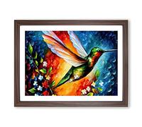 Hummingbird Painting Vol.1 Abstract Framed Print | A4 Walnut Framed Wall Art | Ready to Hang | Abstract Historical Picture | Living Room Bedroom Lounge Office