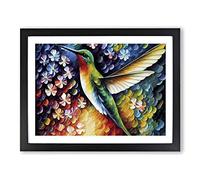 Hummingbird Painting Vol.5 Abstract H1022 Framed Print for Living Room Bedroom Home Office Décor, Wall Art Picture Ready to Hang, Black A2 Frame (64 x 46 cm)