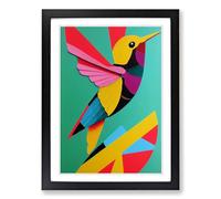 Hummingbird Patchwork Framed Print | A2 Black Framed Wall Art | Ready to Hang | Modern Nature Picture | Living Room Bedroom Lounge Office