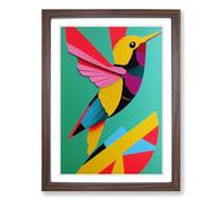 Hummingbird Patchwork Framed Print | A2 Walnut Framed Wall Art | Ready to Hang | Modern Nature Picture | Living Room Bedroom Lounge Office