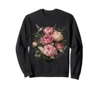 Hummingbird Peony Floral Botanical Garden Bird Lover Sweatshirt