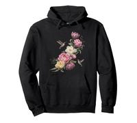 Hummingbird Peony Flowers Botanical Garden Bird Pullover Hoodie