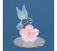 Hummingbird Pink Rose Glass Figurine by Glass Baron
