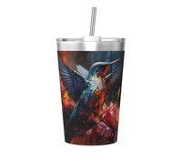 Hummingbird Printed conical Straw Thermos Cup, Insulated Straw Cup, Perfect for Gym use or Taking with You