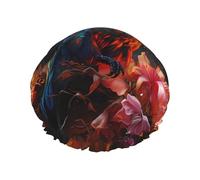 Hummingbird Printed shower cap, reusable, specially designed for women's long hair, double-layer structure, suitable for bathing.