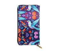 Hummingbird Prints Long leather wallet, portable credit card holder, zippered coin purse, and ID compartment