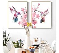 Hummingbird Prints poster Hummingbirds on The Sakura Wall Art Cherry Blossom The Girl Kindergarten Artist Residence canvas 50x70cm-2Pieces Frameless