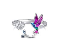 Hummingbird Ring 925 Sterling Silver Hummingbird Daisy Flower Open Ring Humming Bird Jewellery Gift for Wome