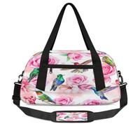 Hummingbird Rose Kids Overnight Duffle Bags for Girls Boys, Pink Flower Lightweight Sports Gym Bag for Kids，Small Overnight Weekender Carry on Travel Bags Dance Bag, Hummingbird Rose, 18.5L x 7.8W x