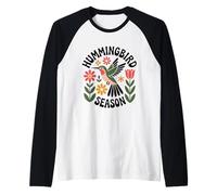 Hummingbird Season Spring Scandinavian Folk Art Flower Bird Raglan Baseball Tee