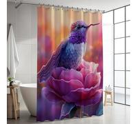 Hummingbird Shower Curtain 180x210cm Outdoor Curtains Waterproof Polyester Fabric Bathroom Curtains with Shower Curtain Hooks Washable Quick-Drying for Outdoor Garden Wet Room Bathtub (Flower) GJ-851