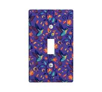 Hummingbird Single Light Switch Cover Plate, Floral Tropical Flower Leaf Summer Violet Plastic Standard Size Switch Plate Decorative for Home Living Room New Apartment Decor (Single)