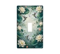 Hummingbird Single Light Switch Cover Plate, Nature Floral Water Lily Leaf Spring Green Plastic Standard Size Toggle Light Switch Cover for Home Living Room New Apartment Decor (Single)