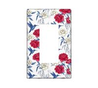 Hummingbird Single Rocker Light Switch Cover, Botanical Vintage Rose Peony Spring Red Plastic Standard Size Switch Plate Decorative for Home Living Room New Apartment Decor
