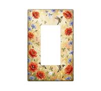 Hummingbird Single Rocker Light Switch Cover, Nature Floral Poppy Blue Flower Spring Red Plastic Standard Size Switch Plate Decorative for Home Living Room Bedroom Bathroom Decor