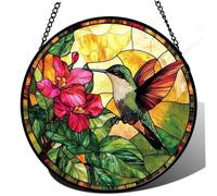 Hummingbird Stained Glass, 6in Vibrant Stained Glass Window Hanging for Indoor Light Colorful Sun Catcher Home Decor for Bird & Nature Lovers, Window Hanging Hummingbird