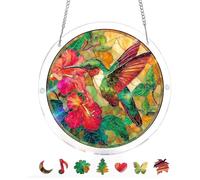 Hummingbird Stained Glass Puzzle Suncatcher, Acrylic DIY Puzzle Light Catcher Window Hanging Ornament, Colourful Puzzles Sun Catcher for Home Garden Decor, Bird Themed Gift for Indoor Outdoor (A)