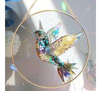 Hummingbird Stained Glass Window Suncatcher Simple Flying Bird Hanging Ornament Reinforced Glass Wall Decor Christmas Home Birthday Sun Catcher Gift for Grandma Bird Lover