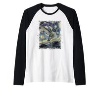 Hummingbird Starry Night Art Painting Bird Lover Van Gogh Raglan Baseball Tee