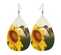 Hummingbird Sunflower Earrings for Women Teardrop Leather Earring Double Sided Drop Dangle Earrings Lightweight Women's Ear Accessories Jewelry Fashion Birthday Gift
