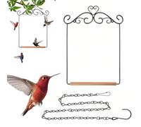 Hummingbird Swings Barches - Outdoor Hanging Bird Rest, Decorative Garden Accessories, Wooden Bar with Metal Hooks, Relaxed Place for Small Birds in Backyards, Patios, Balconies, Flower Gardens, Por