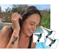 Hummingbird Temporary Tattoo (3 Pack) - Small 3x2.5” Colourful Bird Tattoos - Realistic Wrist, Hand & Collarbone Tattoo - Delicate Nature Design for Women & Girls