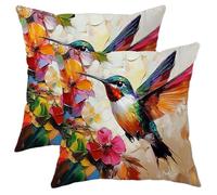 Hummingbird Throw Pillow Covers Set of 2, Colorful Floral Cushion Cases, Spring Decorative Square Home Decor for Sofa Bed Couch 18x18 Inch