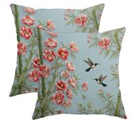 Hummingbird Throw Pillow Covers Set of 2, Floral Natural Flower Bamboo Spring Peach with Hidden Zipper Accents Pillows Cases for Home Living Room Bedroom Dorm Couch Decor 22x22 Inch