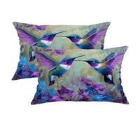 Hummingbird Throw Pillow Covers Set of 2, Vibrant Nature Flowers Wings Spring Violet with Hidden Zipper Accents Pillows Cases for Living Room Bedroom Loft Office Car Decor 20x12 Inch