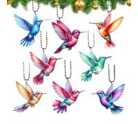Hummingbird Tree Pendant Ornament, 8X Acrylic Hangable Decorations, Seasonal Home Decor Accent, 2D Flat Animal Keychain Charm Gift for Bird & Nature Enthusiasts